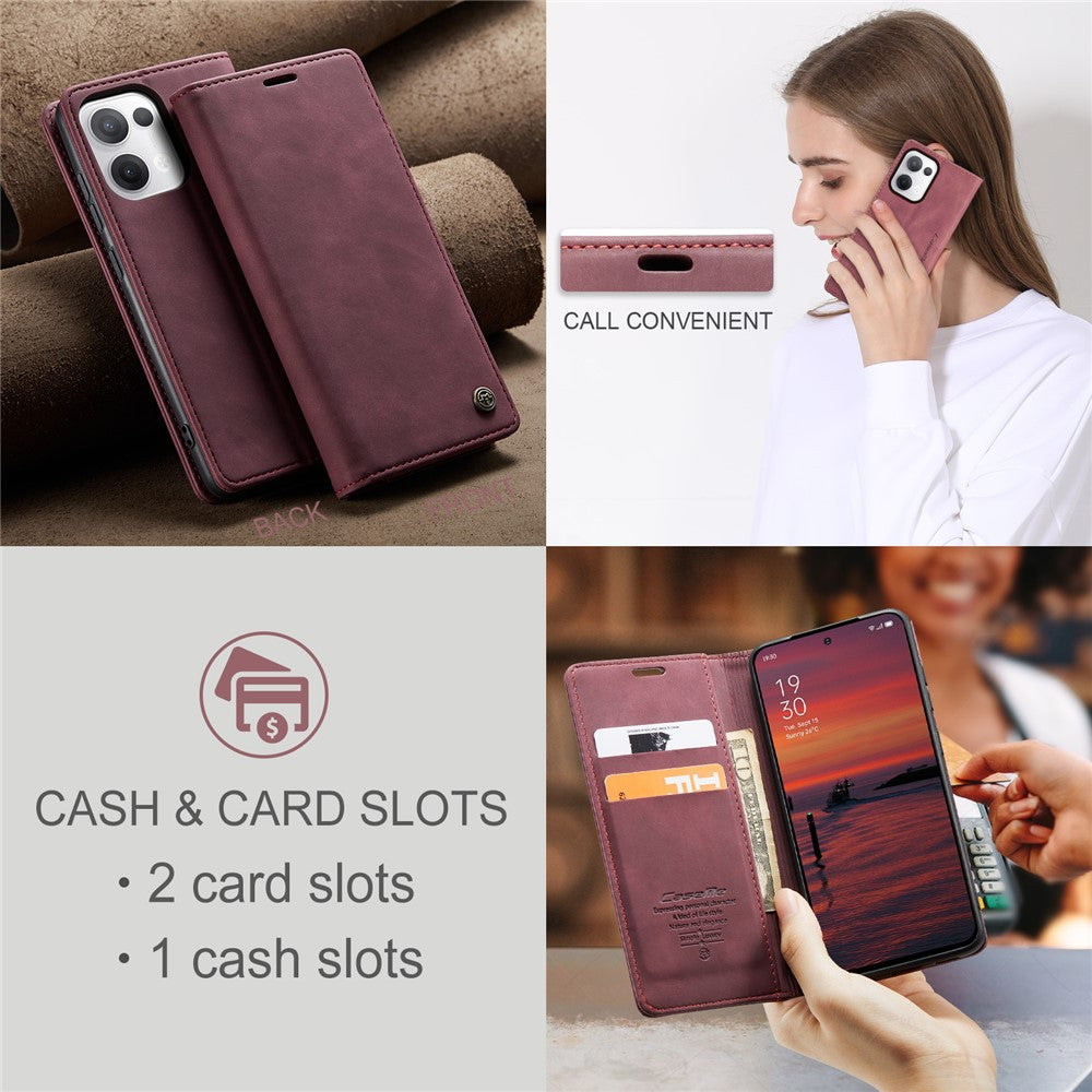 For Oppo Reno13 5G (Global) Wallet Case CASEME 013 Series PU Leather Phone Cover Stand - Red