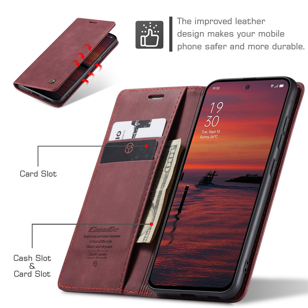 For Oppo Reno13 5G (Global) Wallet Case CASEME 013 Series PU Leather Phone Cover Stand - Red