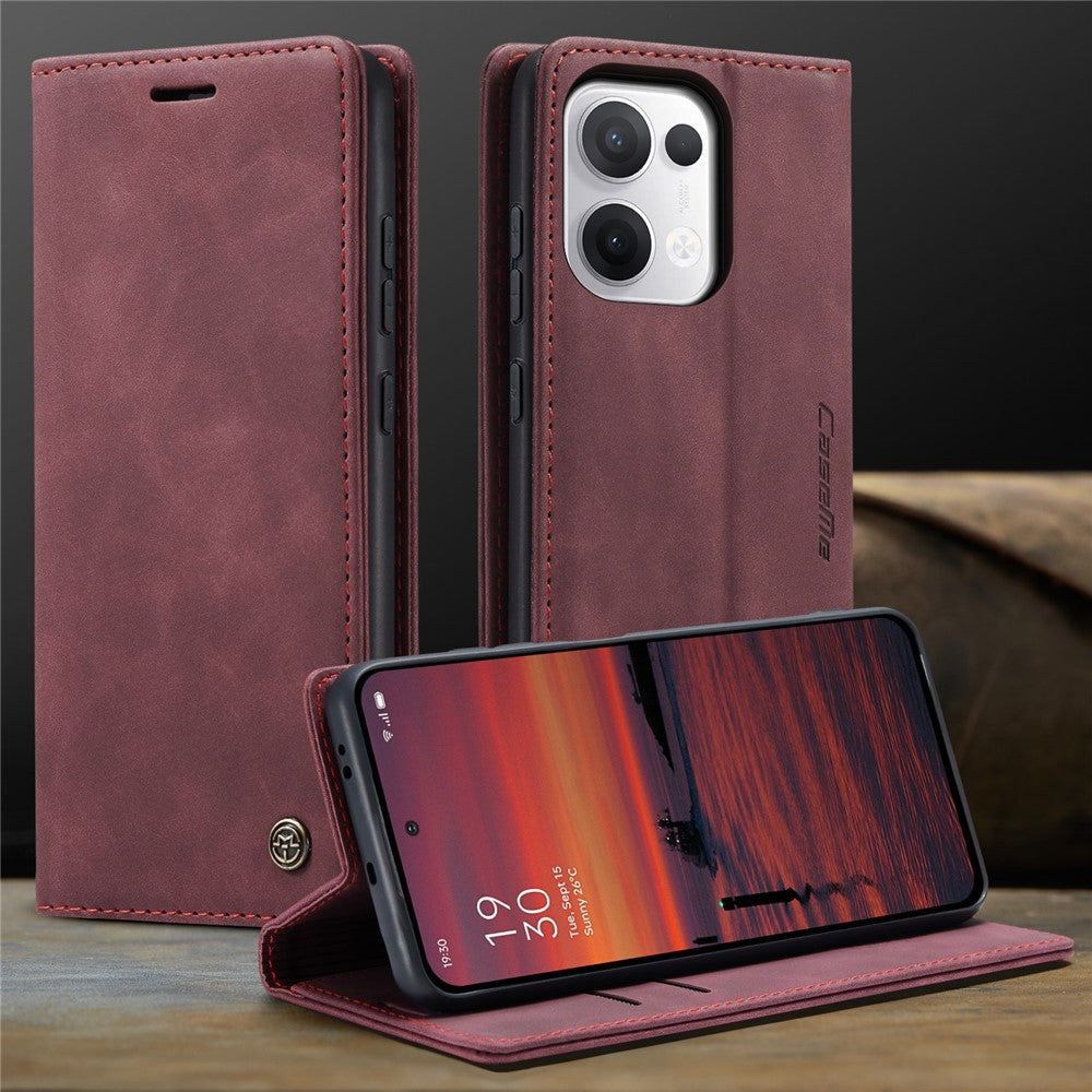For Oppo Reno13 5G (Global) Wallet Case CASEME 013 Series PU Leather Phone Cover Stand - Red