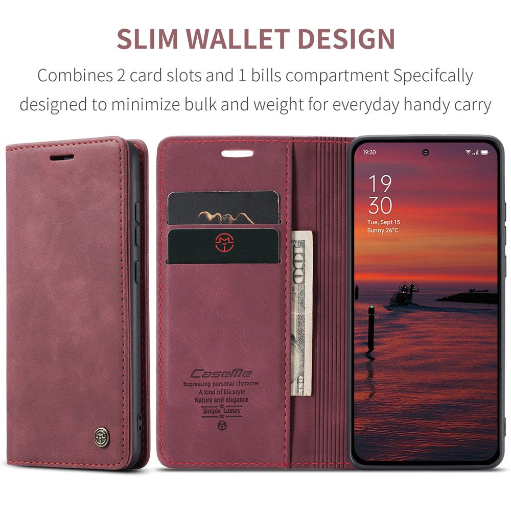 For Oppo Reno13 5G (Global) Wallet Case CASEME 013 Series PU Leather Phone Cover Stand - Red