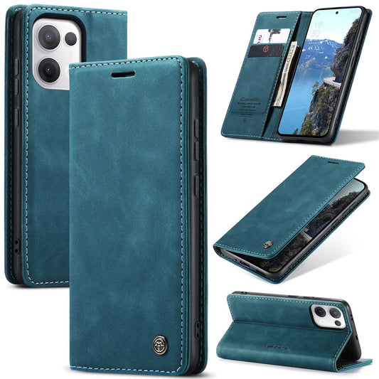For Oppo Reno13 5G (Global) Wallet Case CASEME 013 Series PU Leather Phone Cover Stand - Blue