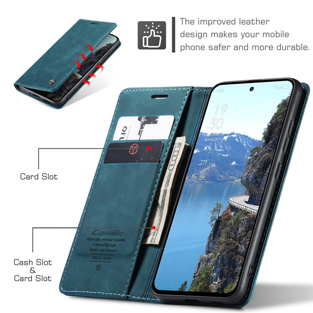 For Oppo Reno13 5G (Global) Wallet Case CASEME 013 Series PU Leather Phone Cover Stand - Blue