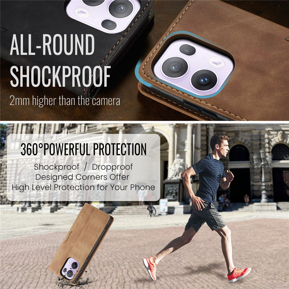 For Oppo Reno13 Pro 5G Wallet Case CASEME 013 Series PU Leather Phone Cover Stand - Brown