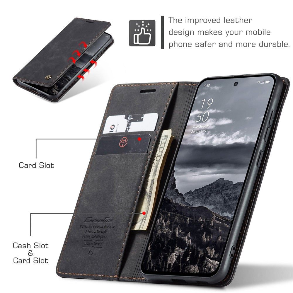 For Oppo Reno13 Pro 5G Wallet Case CASEME 013 Series PU Leather Phone Cover Stand - Black