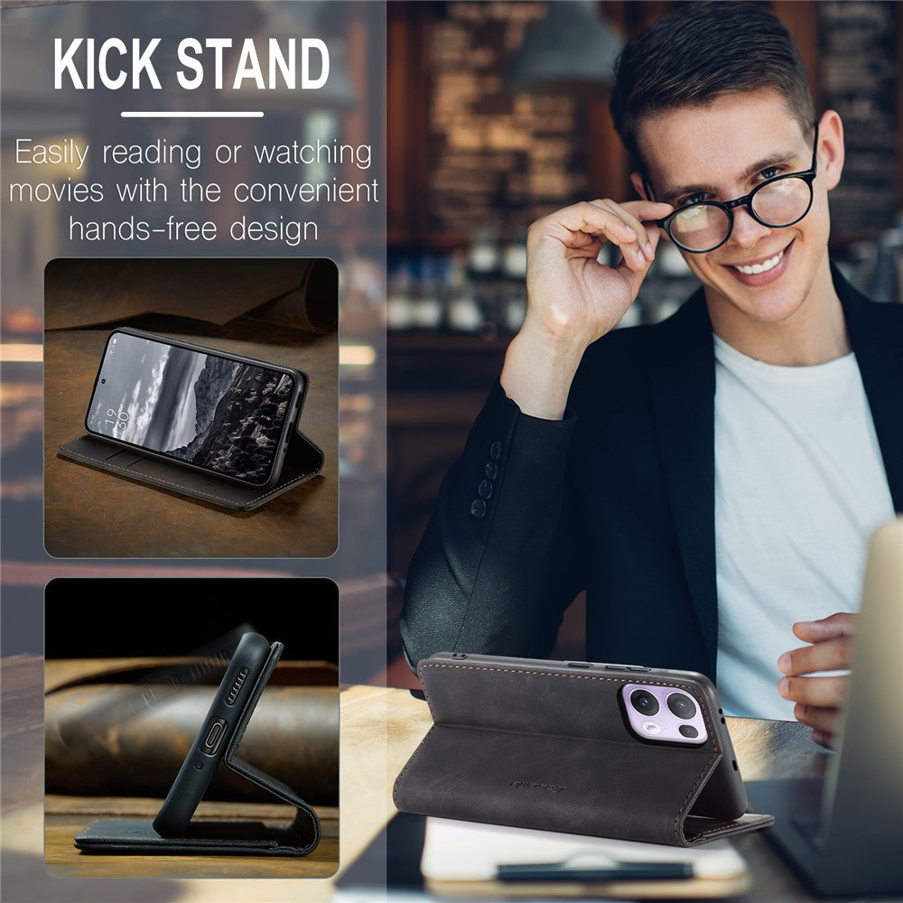 For Oppo Reno13 Pro 5G Wallet Case CASEME 013 Series PU Leather Phone Cover Stand - Black