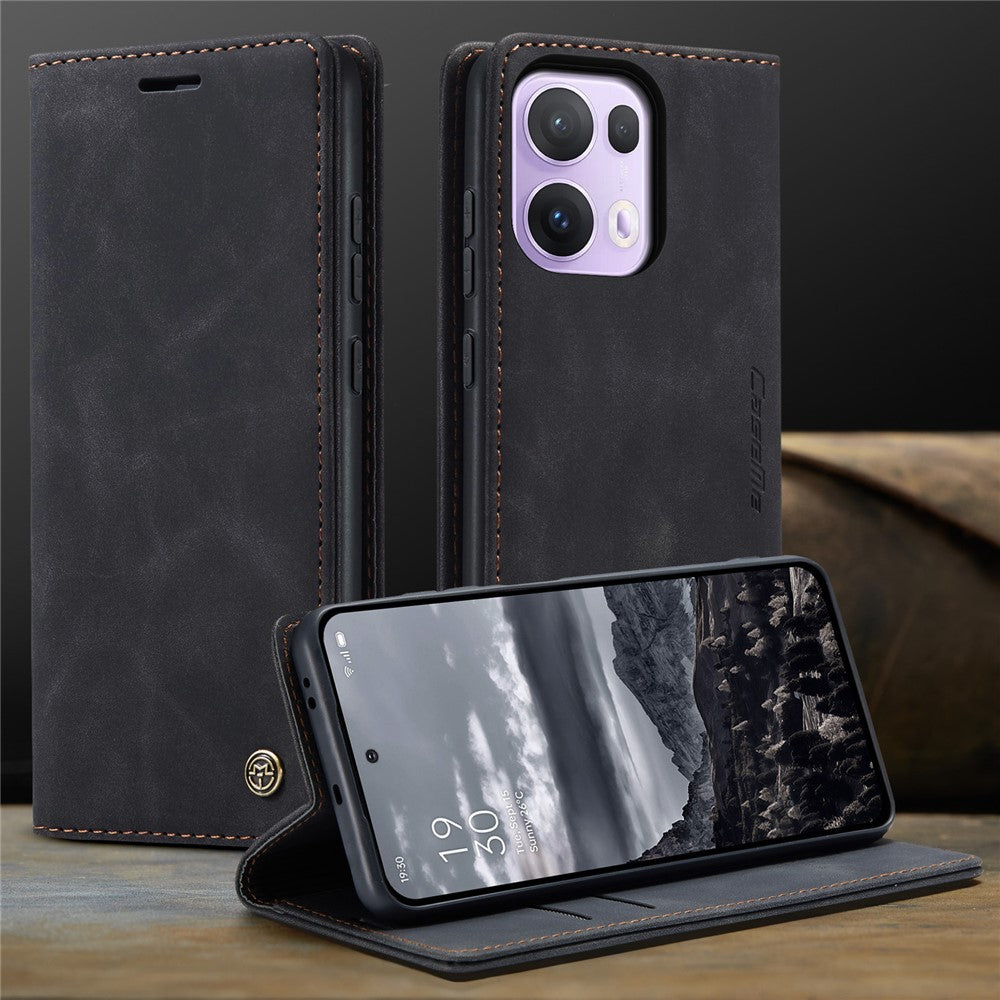 For Oppo Reno13 Pro 5G Wallet Case CASEME 013 Series PU Leather Phone Cover Stand - Black