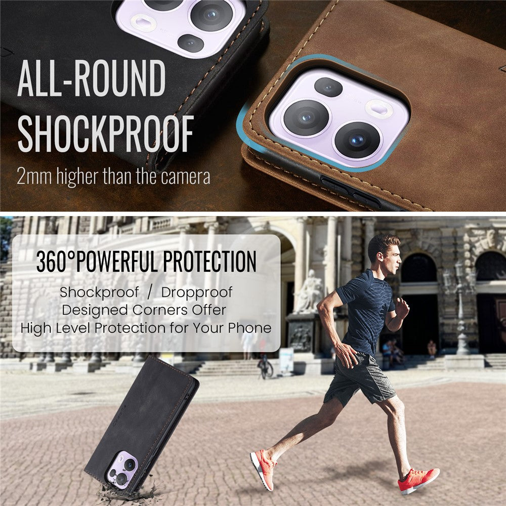 For Oppo Reno13 Pro 5G Wallet Case CASEME 013 Series PU Leather Phone Cover Stand - Black