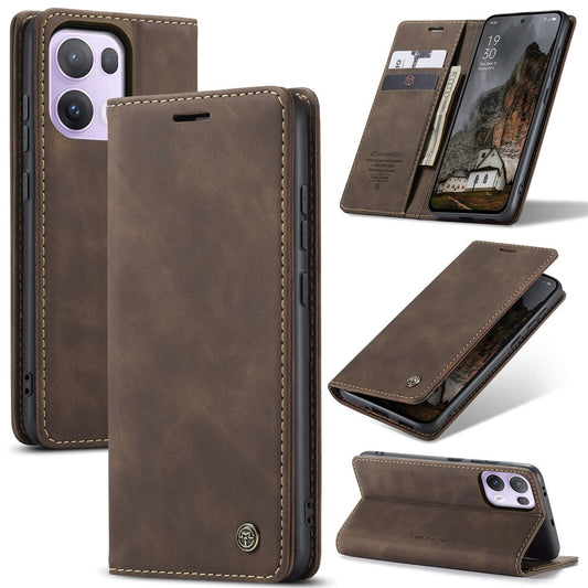 For Oppo Reno13 Pro 5G Wallet Case CASEME 013 Series PU Leather Phone Cover Stand - Coffee