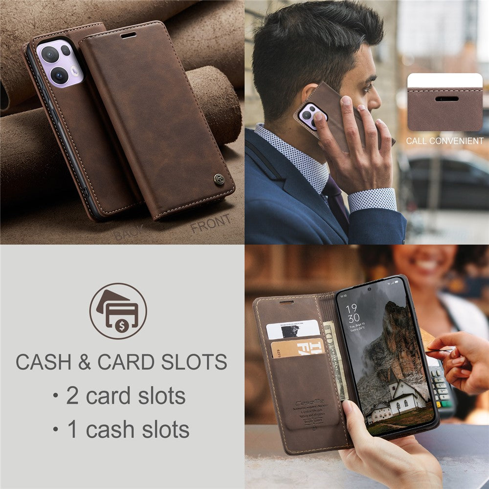 For Oppo Reno13 Pro 5G Wallet Case CASEME 013 Series PU Leather Phone Cover Stand - Coffee