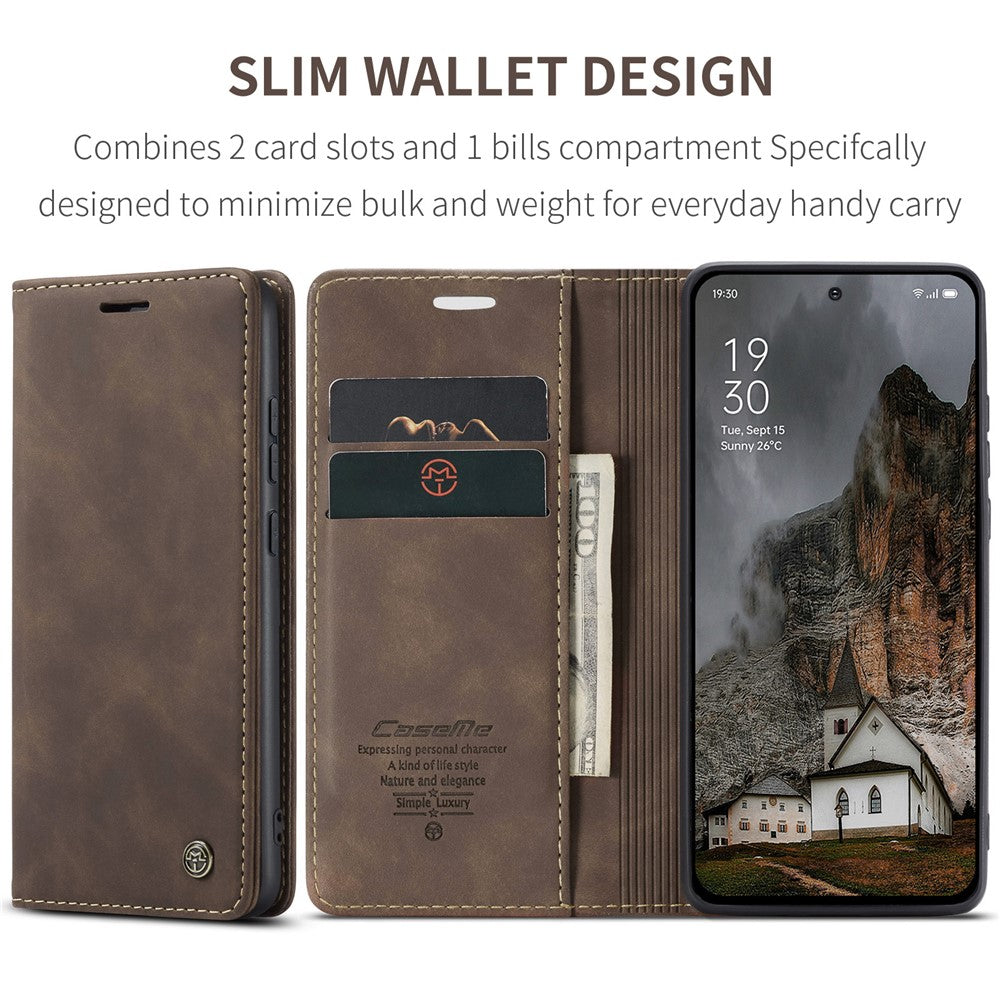 For Oppo Reno13 Pro 5G Wallet Case CASEME 013 Series PU Leather Phone Cover Stand - Coffee