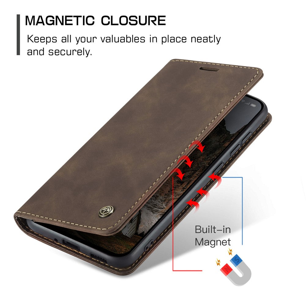 For Oppo Reno13 Pro 5G Wallet Case CASEME 013 Series PU Leather Phone Cover Stand - Coffee