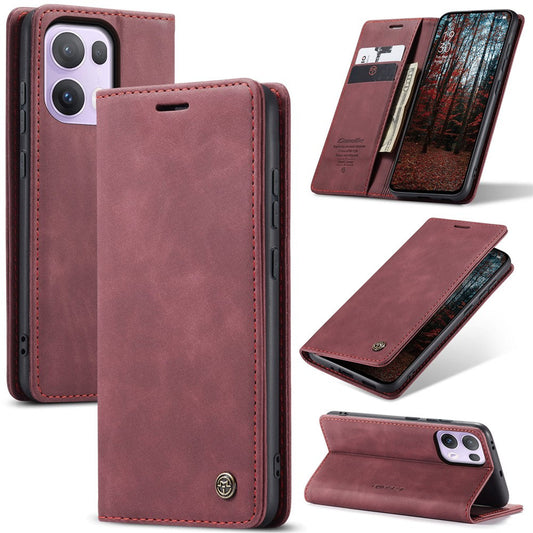 For Oppo Reno13 Pro 5G Wallet Case CASEME 013 Series PU Leather Phone Cover Stand - Red