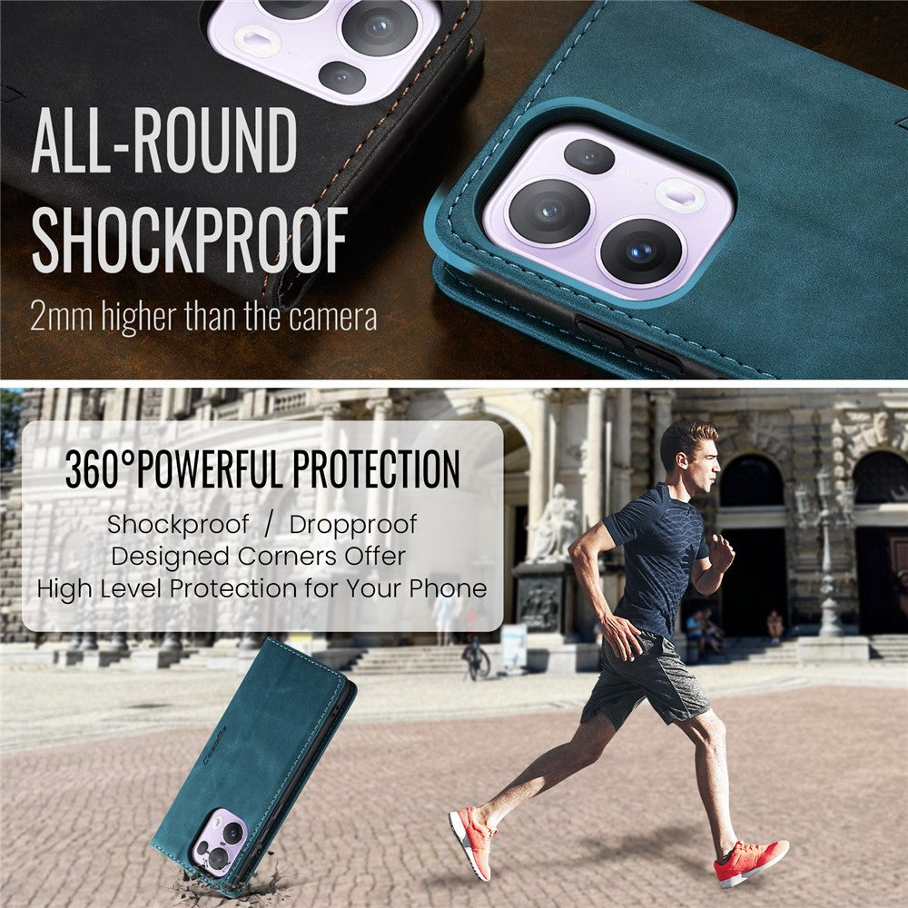 For Oppo Reno13 Pro 5G Wallet Case CASEME 013 Series PU Leather Phone Cover Stand - Blue