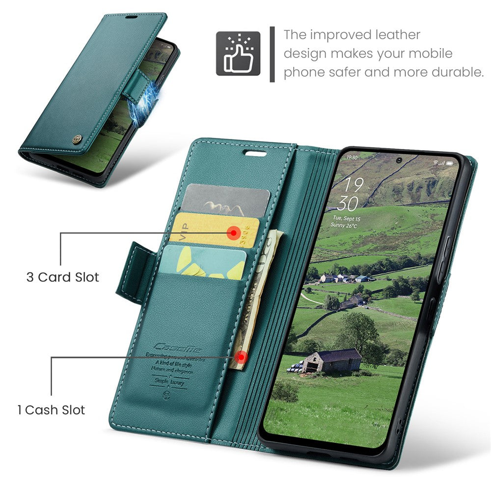 For Oppo Reno13 F 4G / Oppo Reno13 F 5G Case CASEME 023 Series RFID Blocking Leather Wallet Stand Phone Cover - Green