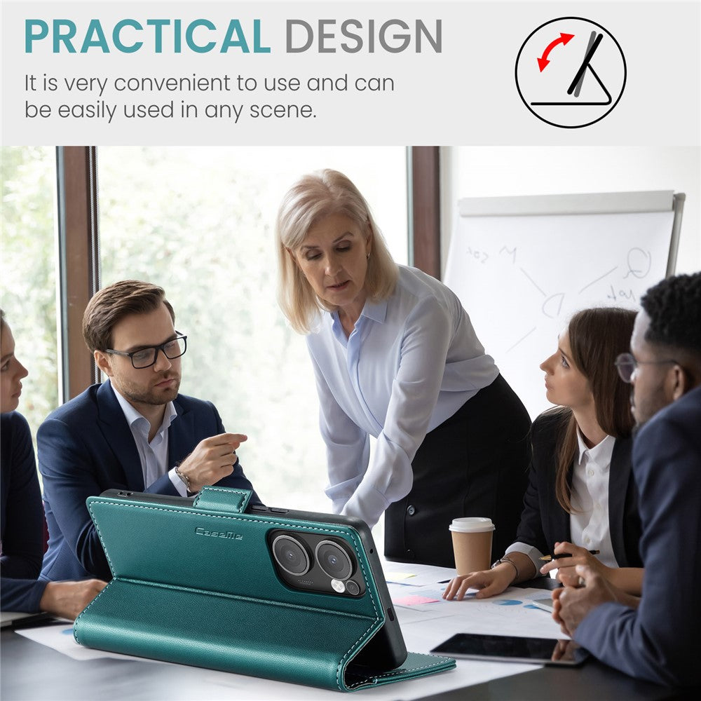 For Oppo Reno13 F 4G / Oppo Reno13 F 5G Case CASEME 023 Series RFID Blocking Leather Wallet Stand Phone Cover - Green