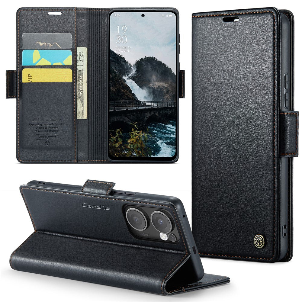For Oppo Reno13 F 4G / Oppo Reno13 F 5G Case CASEME 023 Series RFID Blocking Leather Wallet Stand Phone Cover - Black