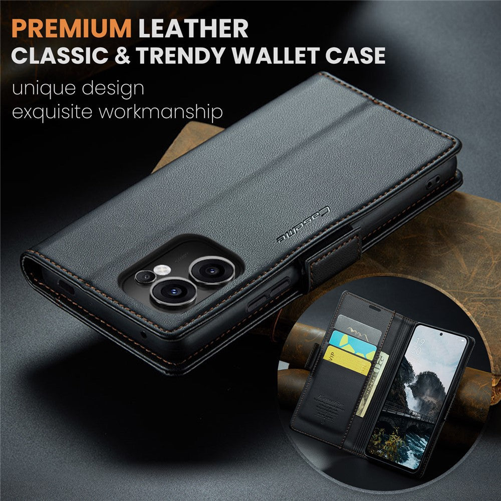 For Oppo Reno13 F 4G / Oppo Reno13 F 5G Case CASEME 023 Series RFID Blocking Leather Wallet Stand Phone Cover - Black