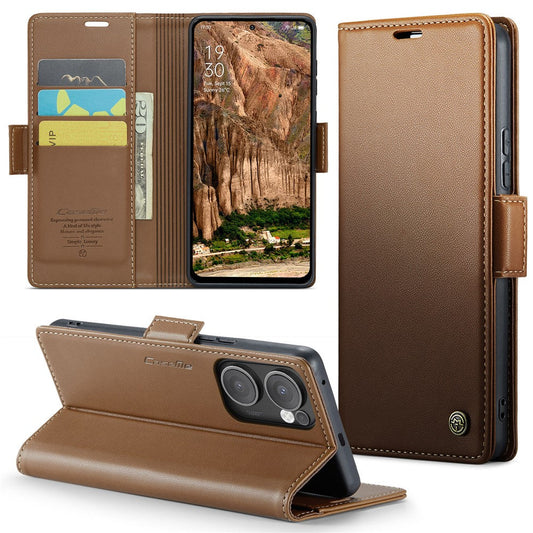 For Oppo Reno13 F 4G / Oppo Reno13 F 5G Case CASEME 023 Series RFID Blocking Leather Wallet Stand Phone Cover - Brown