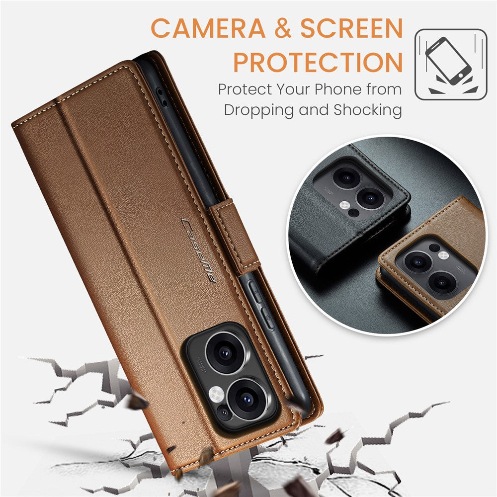 For Oppo Reno13 F 4G / Oppo Reno13 F 5G Case CASEME 023 Series RFID Blocking Leather Wallet Stand Phone Cover - Brown