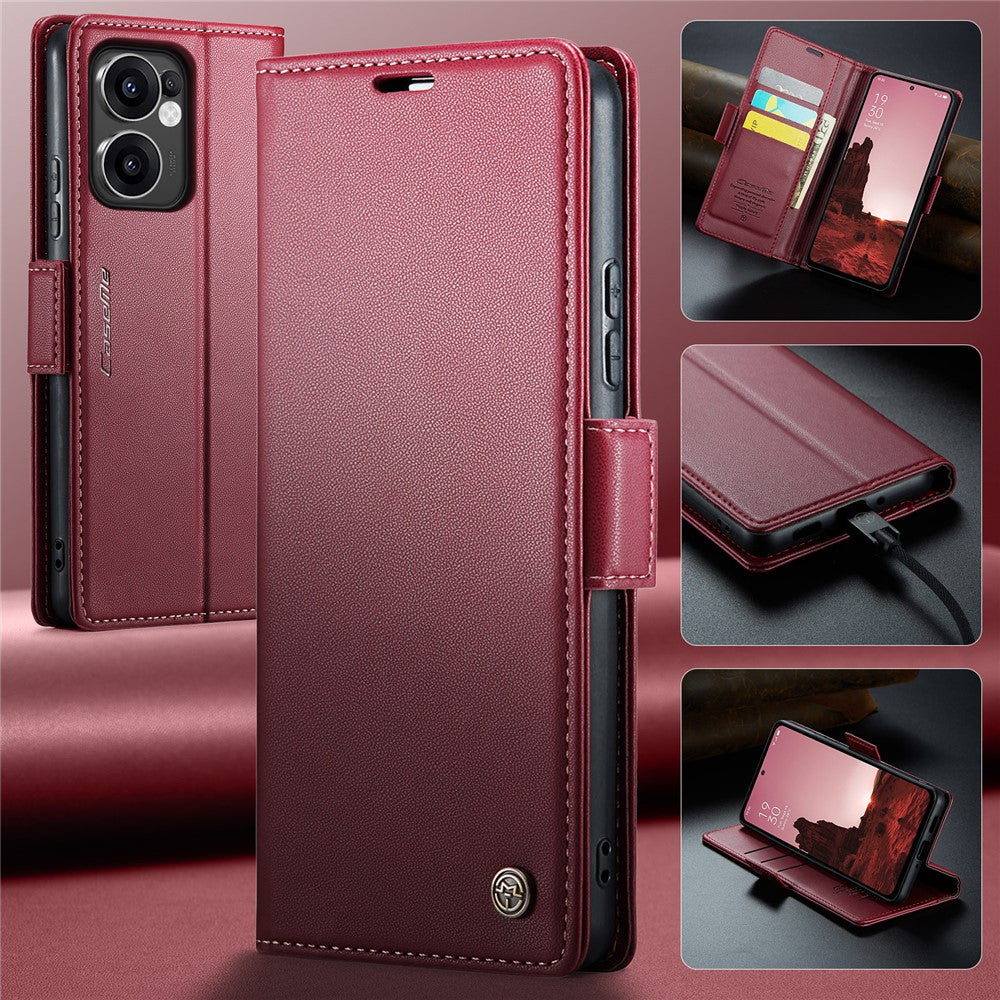For Oppo Reno13 F 4G / Oppo Reno13 F 5G Case CASEME 023 Series RFID Blocking Leather Wallet Stand Phone Cover - Red