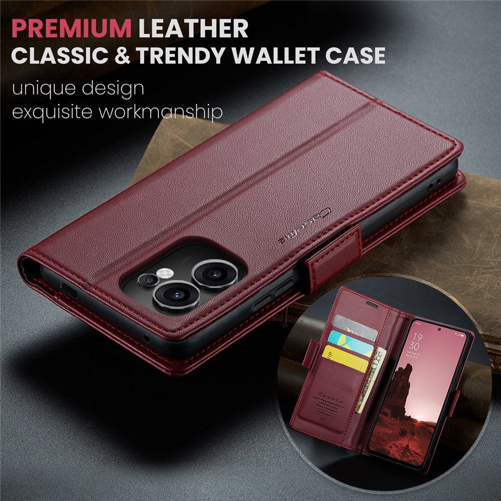 For Oppo Reno13 F 4G / Oppo Reno13 F 5G Case CASEME 023 Series RFID Blocking Leather Wallet Stand Phone Cover - Red