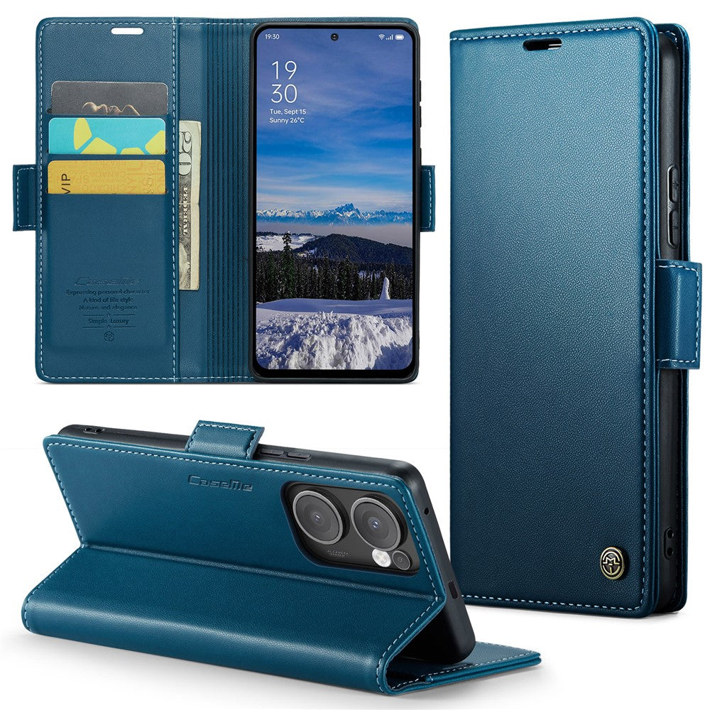For Oppo Reno13 F 4G / Oppo Reno13 F 5G Case CASEME 023 Series RFID Blocking Leather Wallet Stand Phone Cover - Blue
