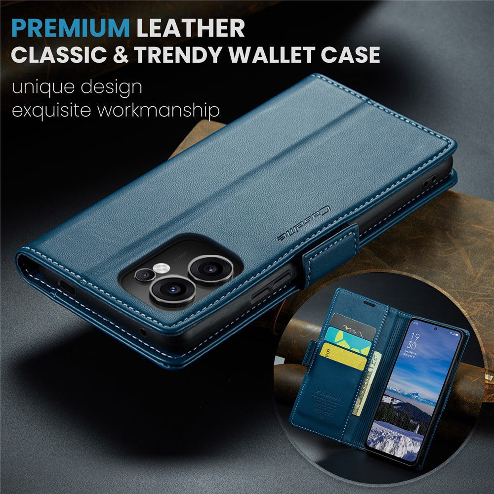 For Oppo Reno13 F 4G / Oppo Reno13 F 5G Case CASEME 023 Series RFID Blocking Leather Wallet Stand Phone Cover - Blue