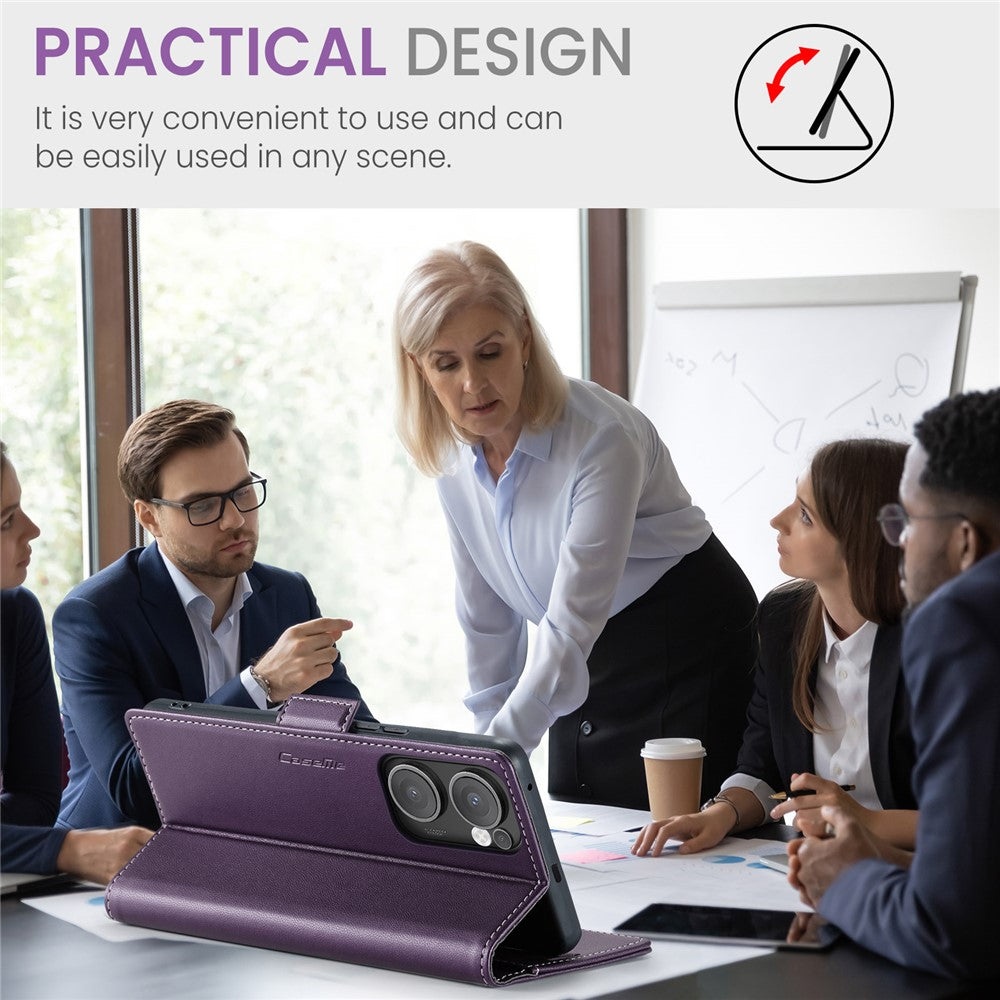 For Oppo Reno13 F 4G / Oppo Reno13 F 5G Case CASEME 023 Series RFID Blocking Leather Wallet Stand Phone Cover - Purple