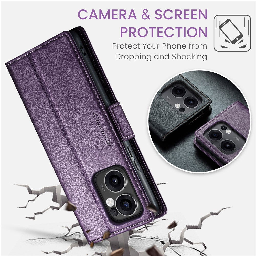 For Oppo Reno13 F 4G / Oppo Reno13 F 5G Case CASEME 023 Series RFID Blocking Leather Wallet Stand Phone Cover - Purple