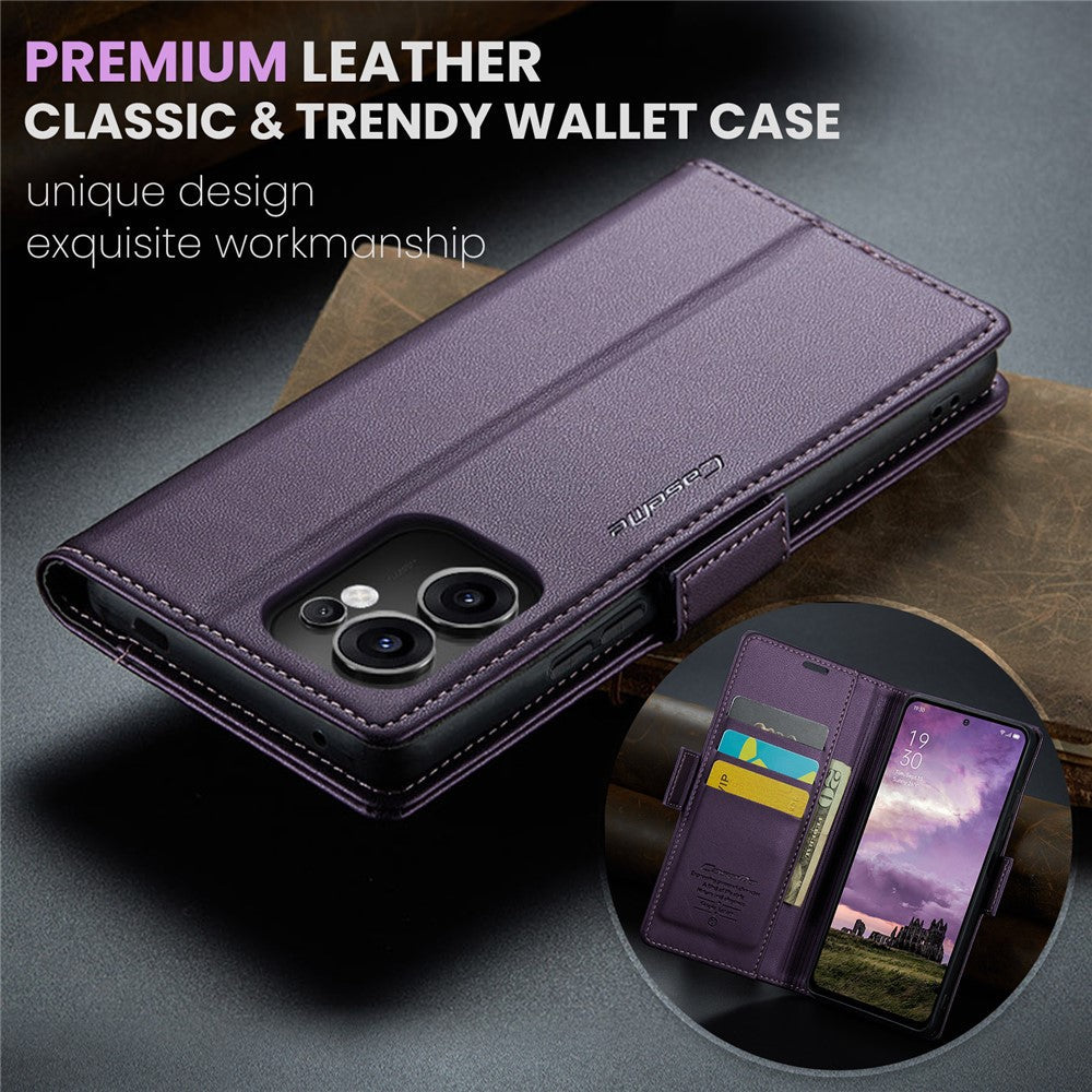 For Oppo Reno13 F 4G / Oppo Reno13 F 5G Case CASEME 023 Series RFID Blocking Leather Wallet Stand Phone Cover - Purple