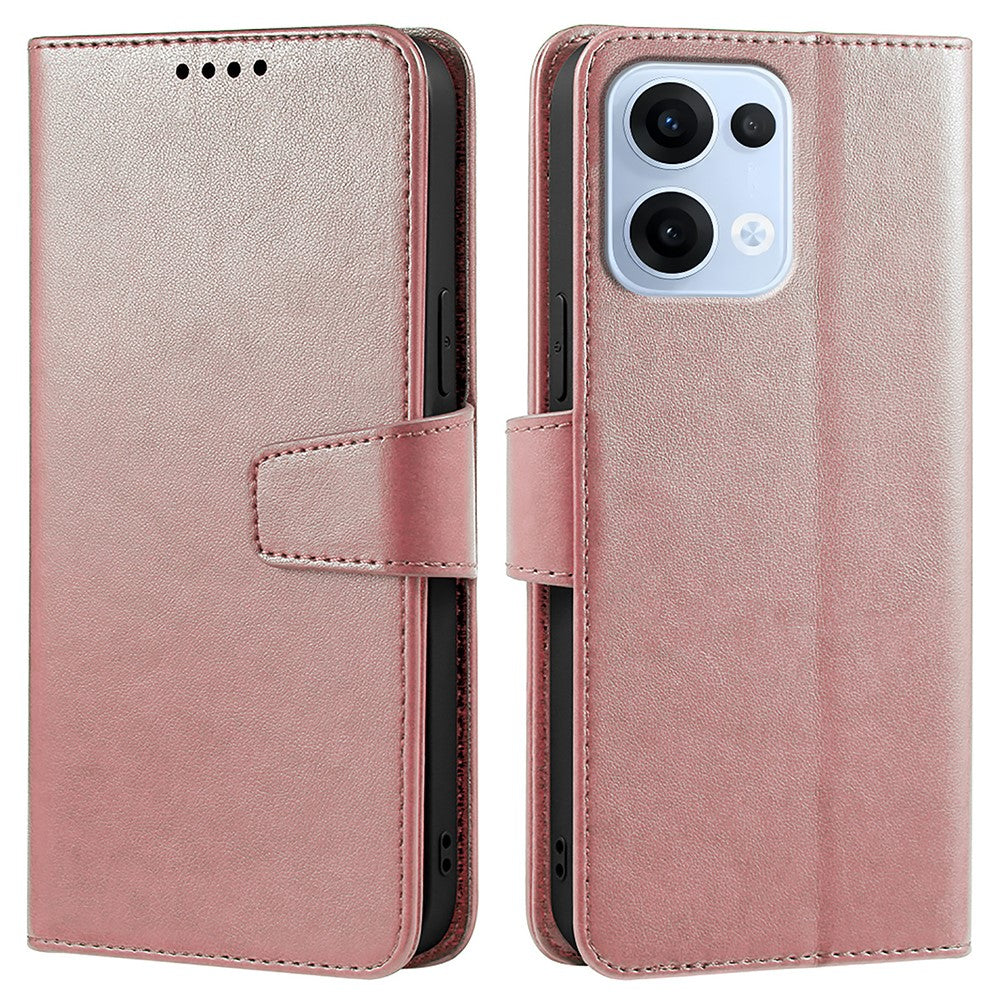 For Oppo Reno13 5G (Global) Case Stand Card Holder Wallet Leather Phone Cover - Rose Gold
