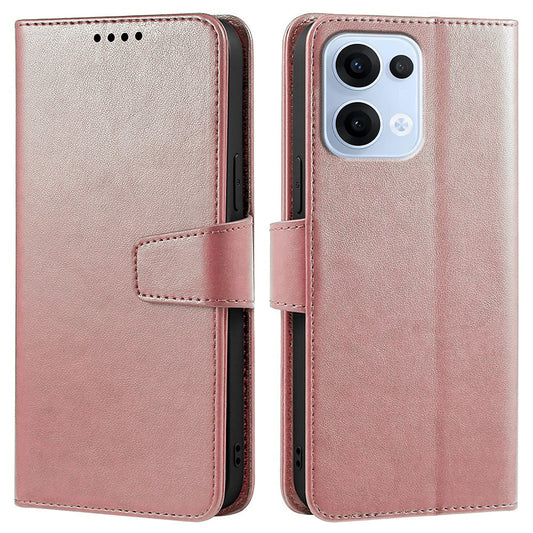 For Oppo Reno13 5G (Global) Case Stand Card Holder Wallet Leather Phone Cover - Rose Gold