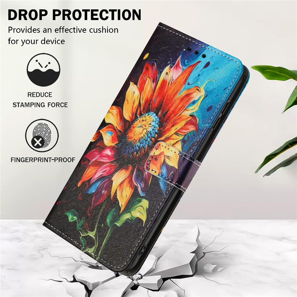 YX-2501 For Oppo Reno13 5G (Global) Case Pattern Printing PU Leather Wallet Phone Cover with Lanyard - Sunflower