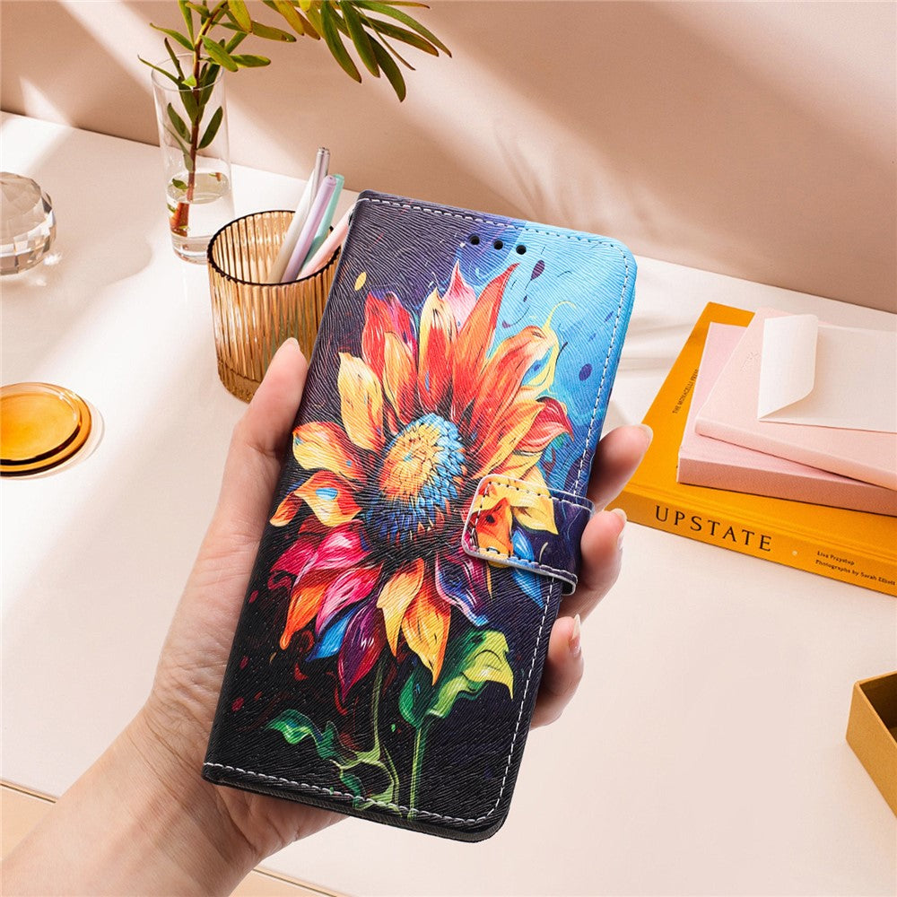 YX-2501 For Oppo Reno13 5G (Global) Case Pattern Printing PU Leather Wallet Phone Cover with Lanyard - Sunflower