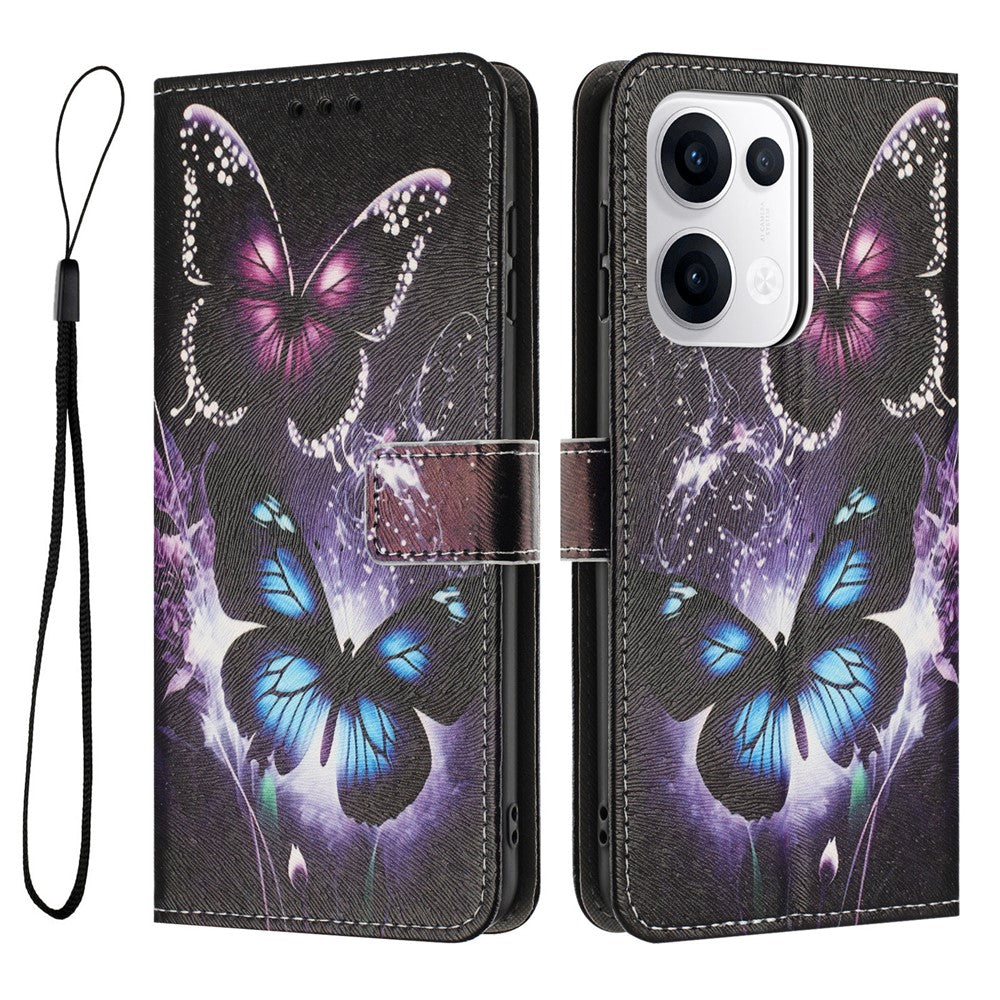 YX-2501 For Oppo Reno13 5G (Global) Case Pattern Printing PU Leather Wallet Phone Cover with Lanyard - Two Butterflies
