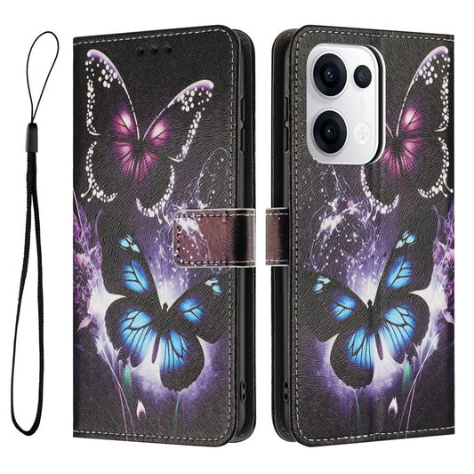 YX-2501 For Oppo Reno13 5G (Global) Case Pattern Printing PU Leather Wallet Phone Cover with Lanyard - Two Butterflies