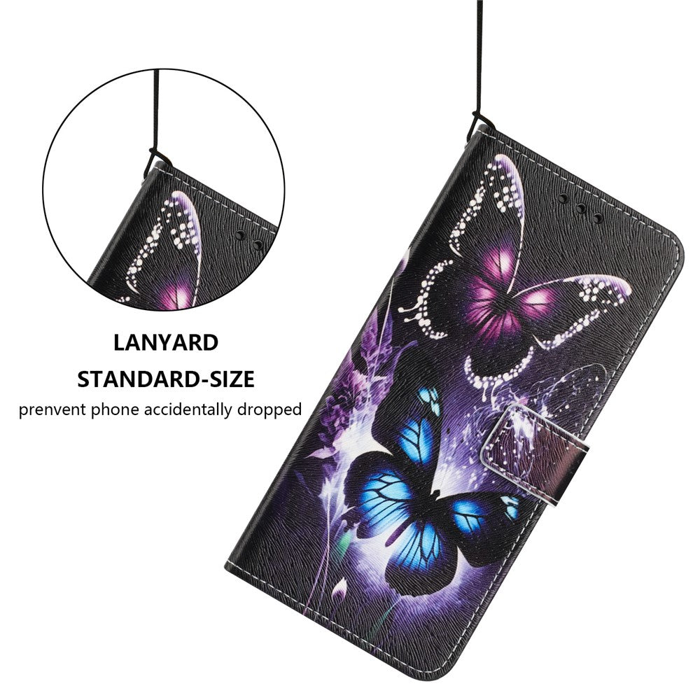 YX-2501 For Oppo Reno13 5G (Global) Case Pattern Printing PU Leather Wallet Phone Cover with Lanyard - Two Butterflies