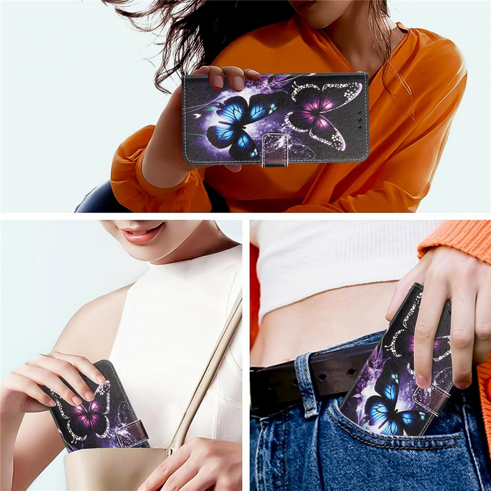 YX-2501 For Oppo Reno13 5G (Global) Case Pattern Printing PU Leather Wallet Phone Cover with Lanyard - Two Butterflies