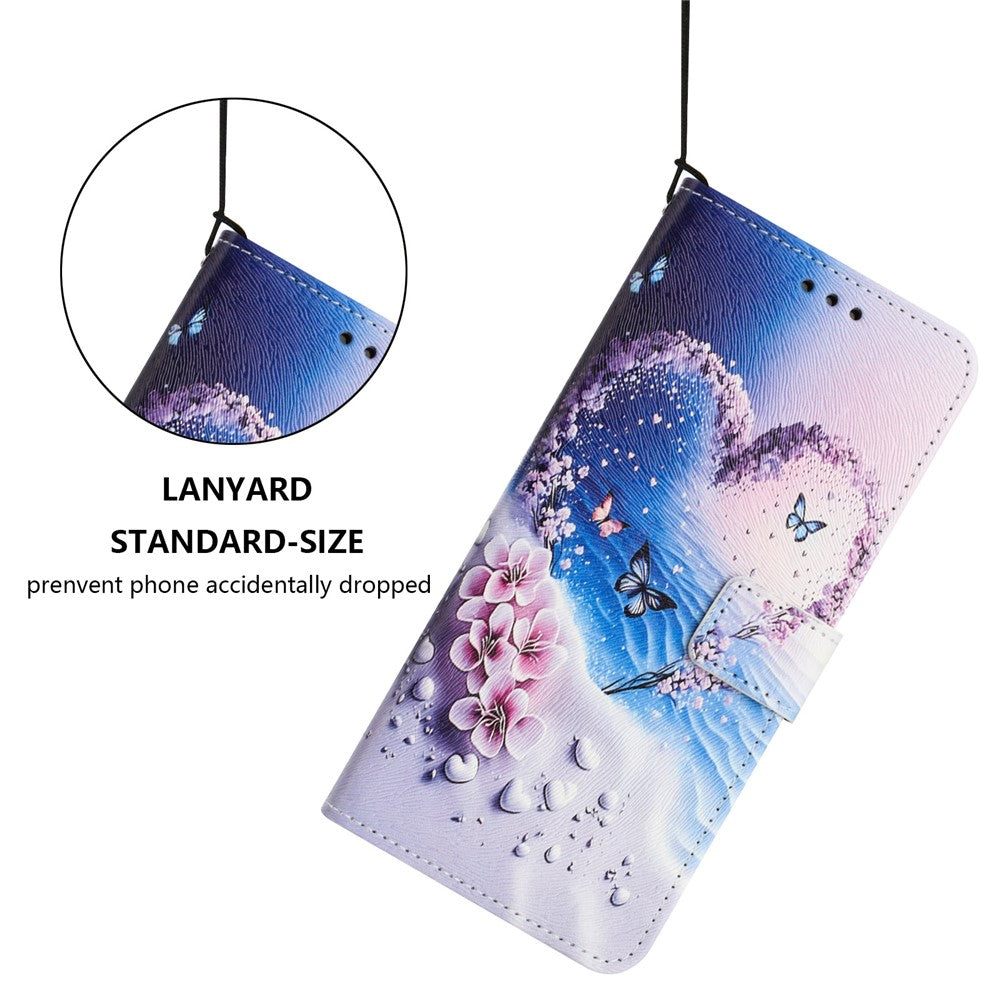 YX-2501 For Oppo Reno13 5G (Global) Case Pattern Printing PU Leather Wallet Phone Cover with Lanyard - Heart Butterfly