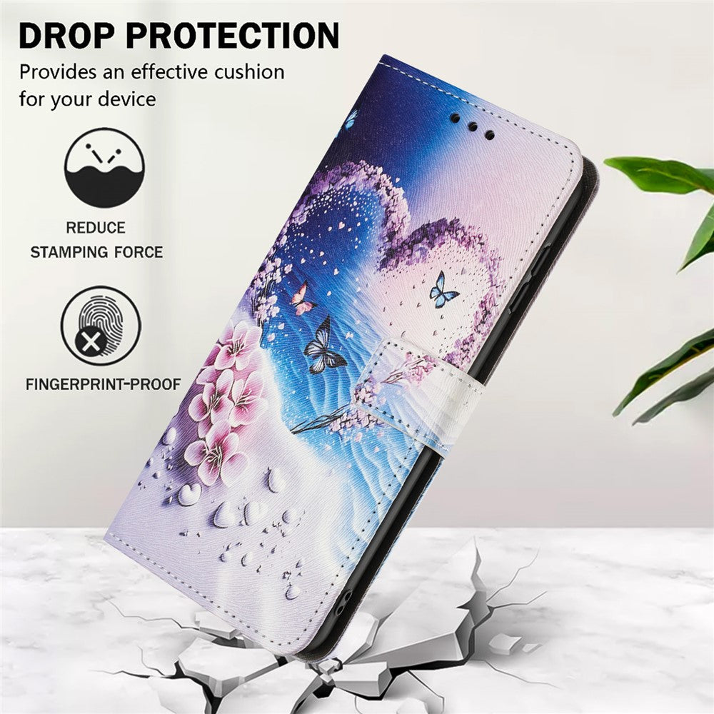 YX-2501 For Oppo Reno13 5G (Global) Case Pattern Printing PU Leather Wallet Phone Cover with Lanyard - Heart Butterfly