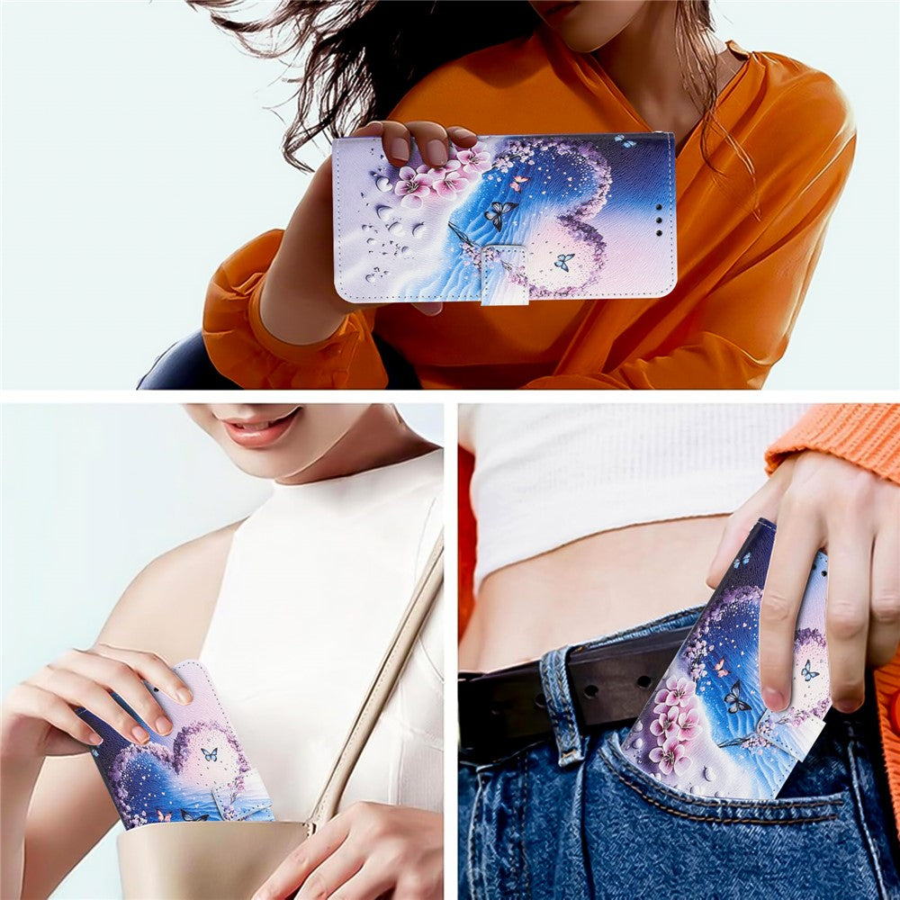 YX-2501 For Oppo Reno13 5G (Global) Case Pattern Printing PU Leather Wallet Phone Cover with Lanyard - Heart Butterfly