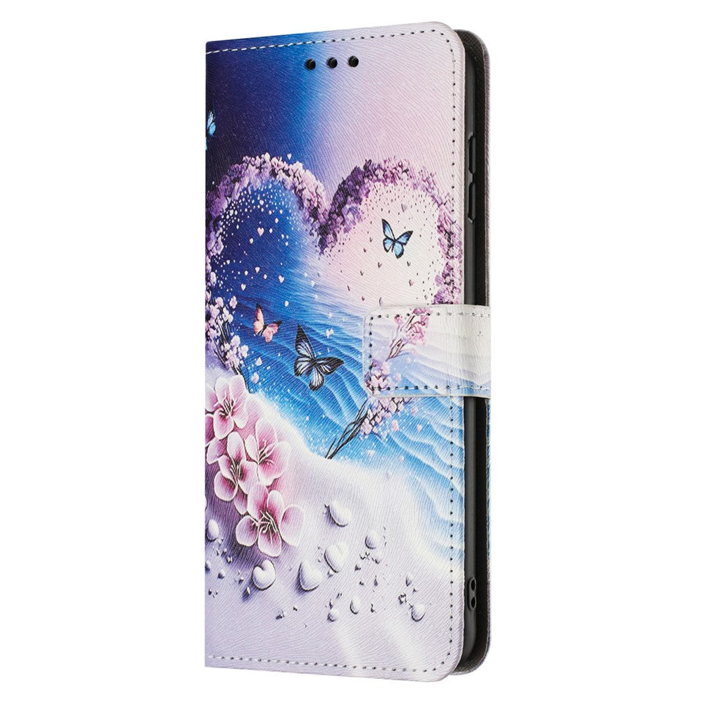 YX-2501 For Oppo Reno13 5G (Global) Case Pattern Printing PU Leather Wallet Phone Cover with Lanyard - Heart Butterfly