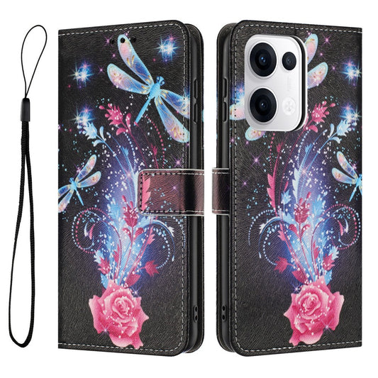 YX-2501 For Oppo Reno13 5G (Global) Case Pattern Printing PU Leather Wallet Phone Cover with Lanyard - Dragonfly