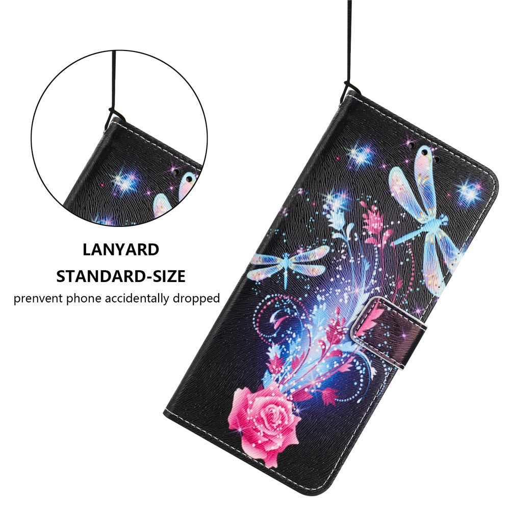 YX-2501 For Oppo Reno13 5G (Global) Case Pattern Printing PU Leather Wallet Phone Cover with Lanyard - Dragonfly