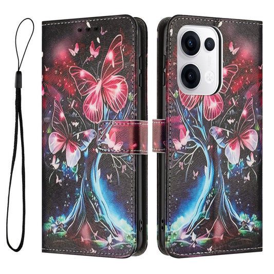 YX-2501 For Oppo Reno13 5G (Global) Case Pattern Printing PU Leather Wallet Phone Cover with Lanyard - Butterfly Tree
