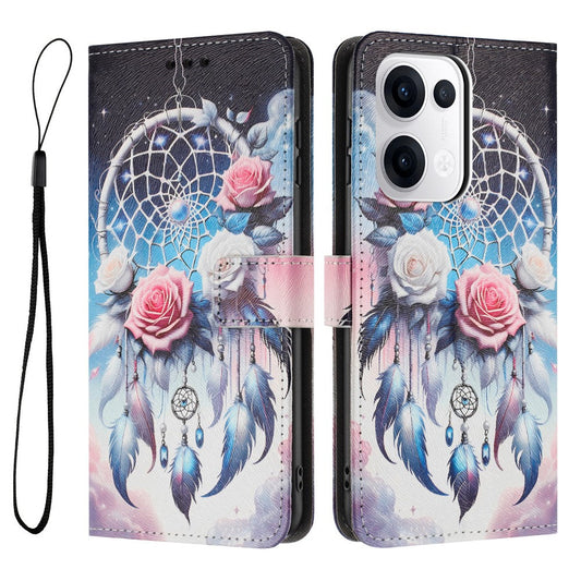 YX-2501 For Oppo Reno13 5G (Global) Case Pattern Printing PU Leather Wallet Phone Cover with Lanyard - Flower Wind Chime