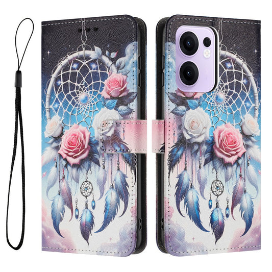 YX-2501 For Oppo Reno13 F 5G  /  4G Case Pattern Printing PU Leather Wallet Phone Cover with Lanyard - Flower Wind Chime