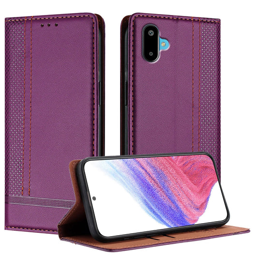 For Samsung Galaxy M06 5G / Galaxy F06 5G Case L-Shaped Grid Pattern Leather Stand Phone Cover with Card Slots - Purple