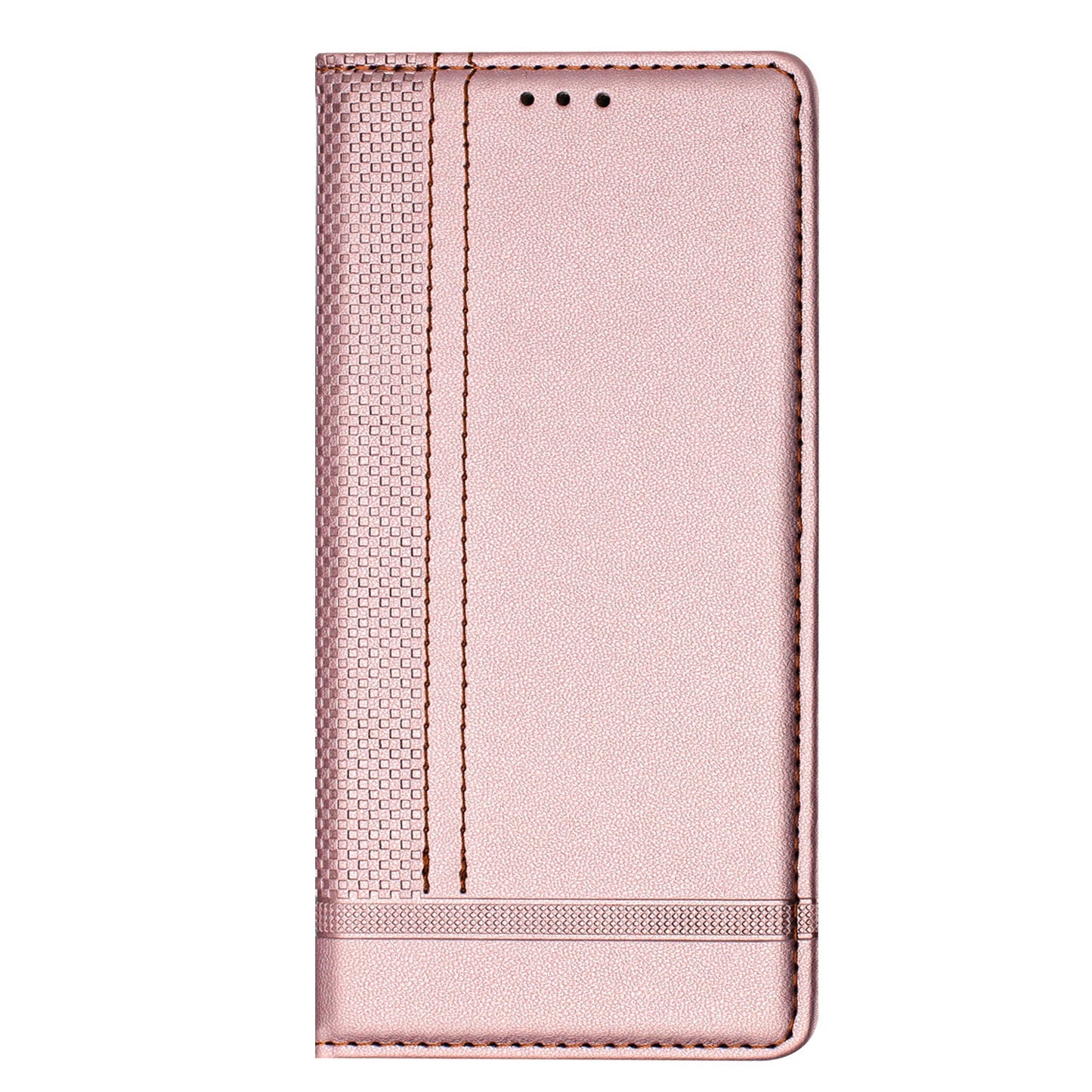 For Samsung Galaxy M06 5G / Galaxy F06 5G Case L-Shaped Grid Pattern Leather Stand Phone Cover with Card Slots - Rose Gold