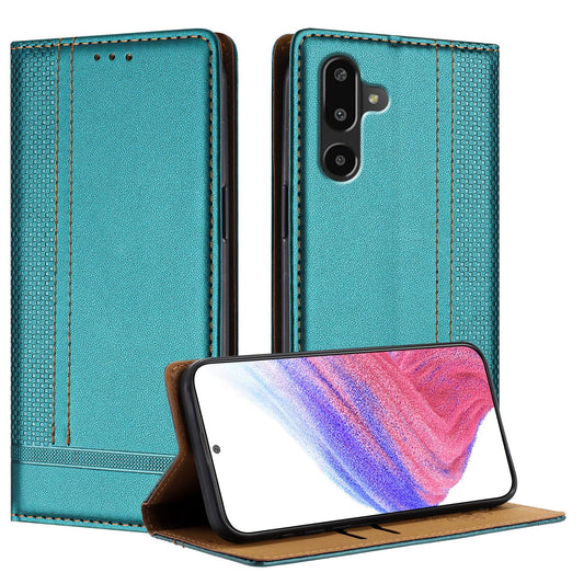 For Samsung Galaxy M16 5G / Galaxy F16 5G Case L-Shaped Grid Pattern Leather Stand Phone Cover with Card Slots - Green
